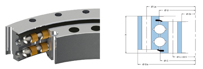 double row 8 contact ball slew bearing withou gear