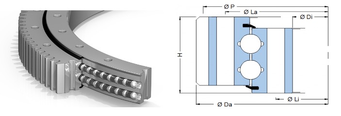 double row 8 point contact ball slew bearing - external gear