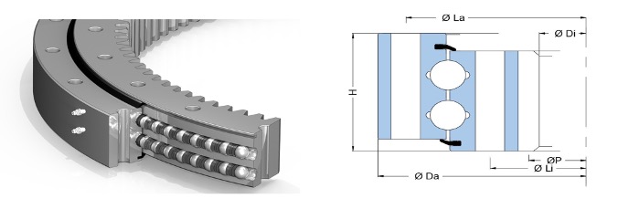 double row 8 point contact ball slew bearing - internal gear